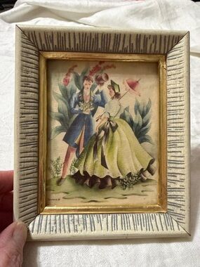 VTG Bernard Picture Co. airbrush water color Southern Bell & Beau original frame